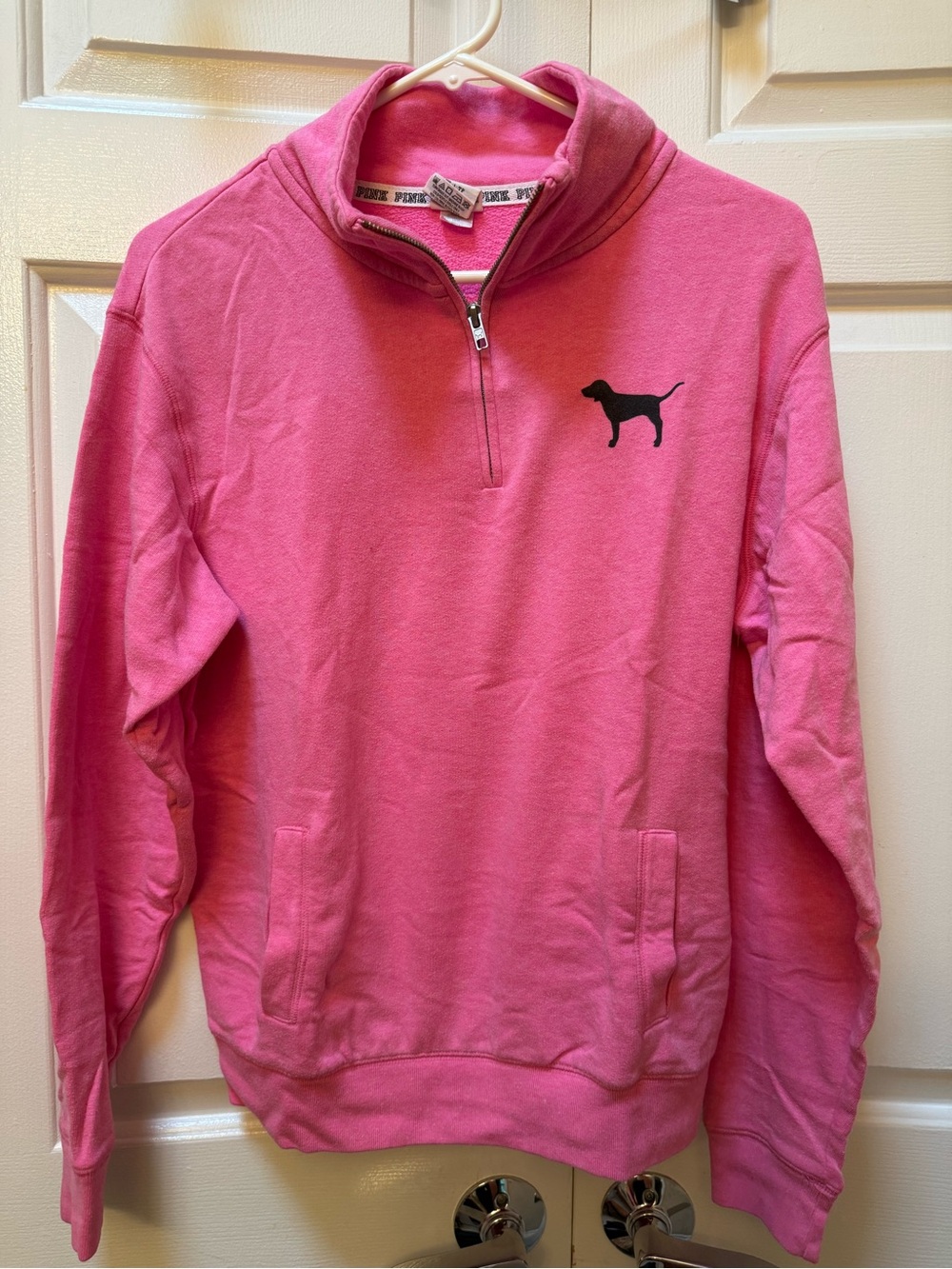 PINK Victoria's Secret Hot Pink Quarter-Zip Pullover with Dog Logo